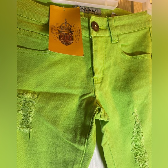 Emperial Premium Jeans Juniors 1 Low Rise Skinny Denim Green Distressed Skate - Picture 2 of 12